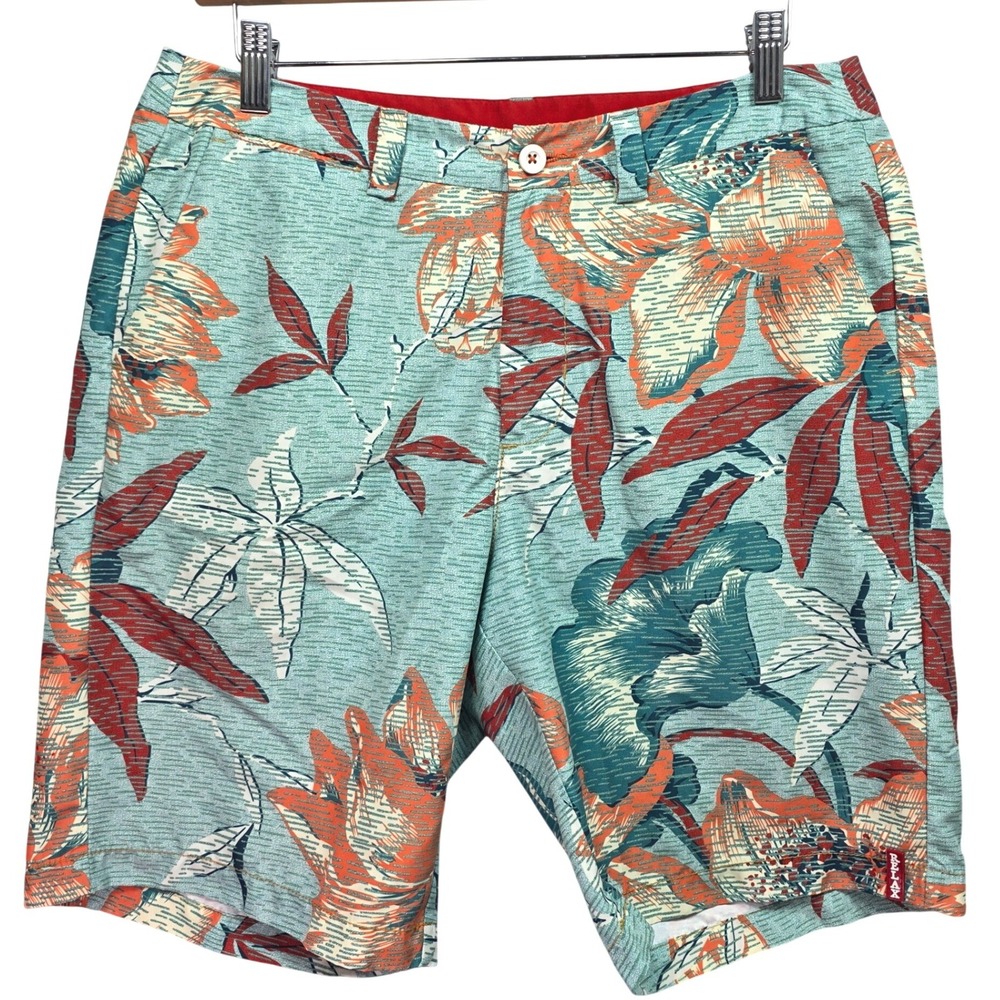 Tommy Bahama Relax Floral Board Shorts Teal Orange Tropical Mens 32 Hawaii Beach